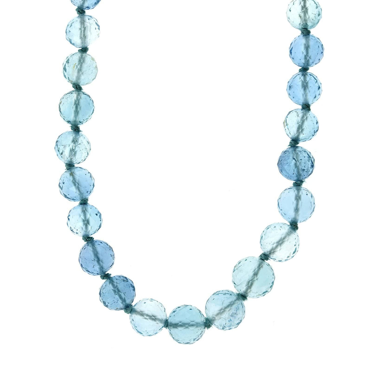 18K White Gold Graduated Aquamarine Bead with Diamond Necklace, White Gold, Long's Jewelers