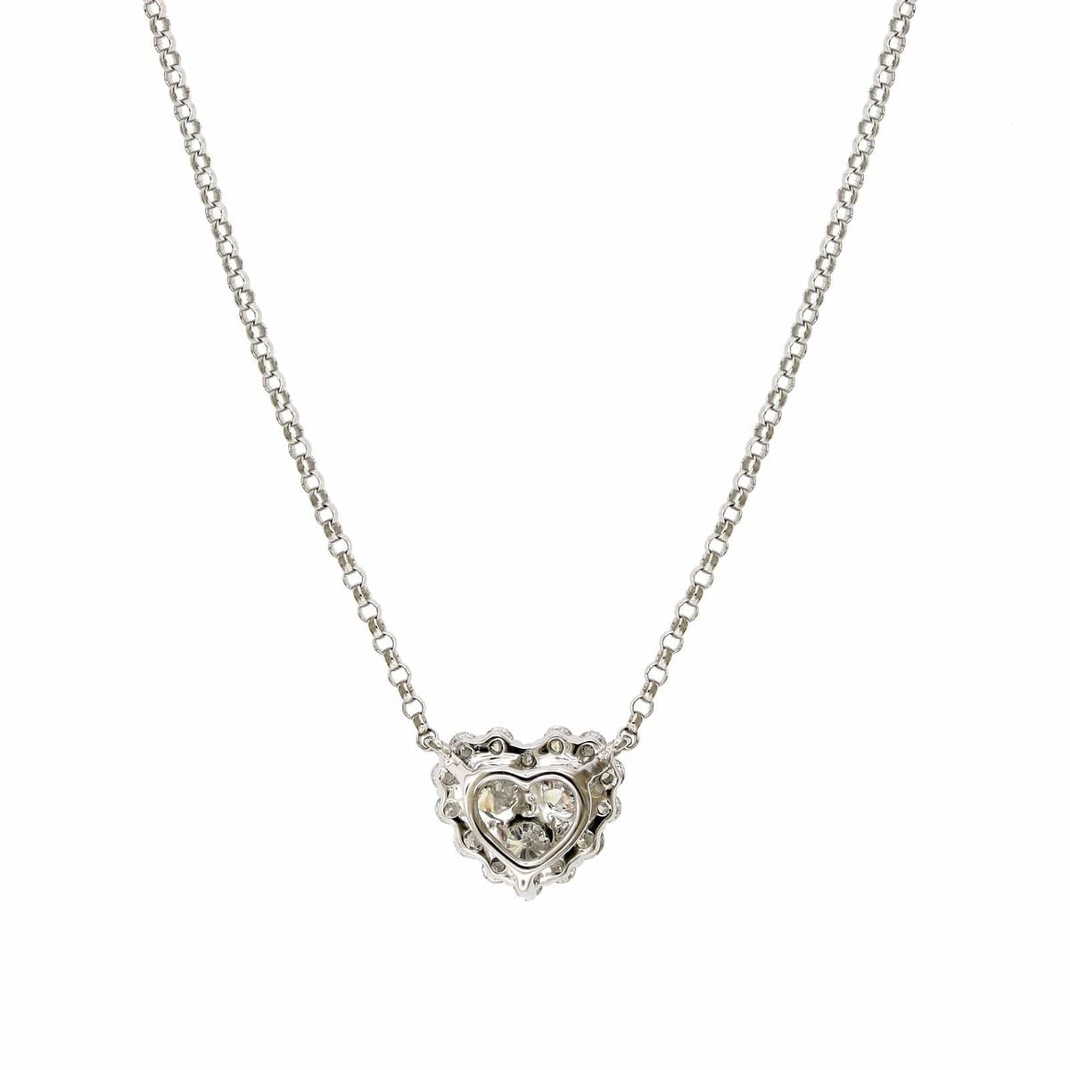 18K White Gold Heart Diamond Cluster Necklace