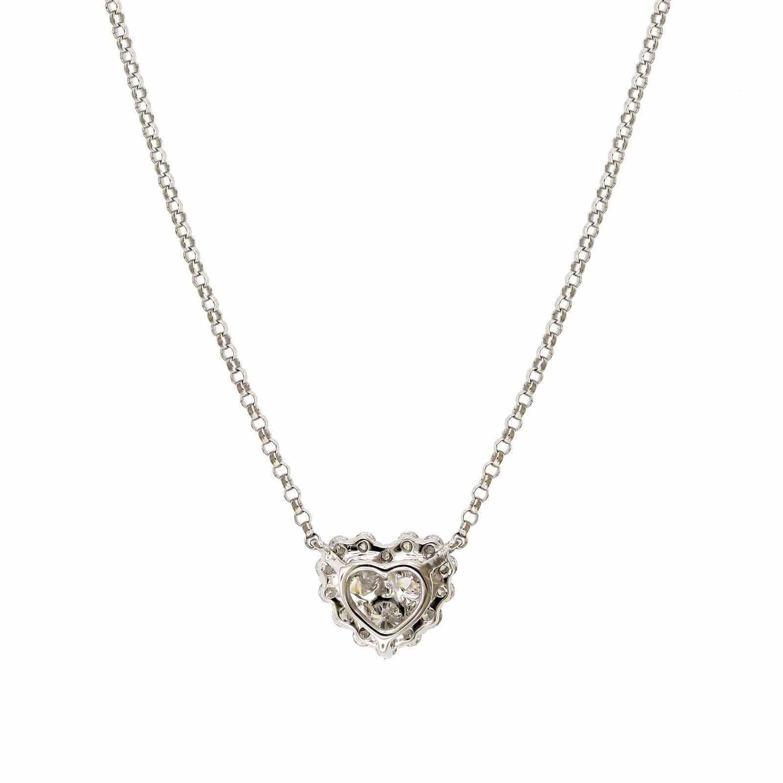 18K White Gold Heart Diamond Cluster Necklace