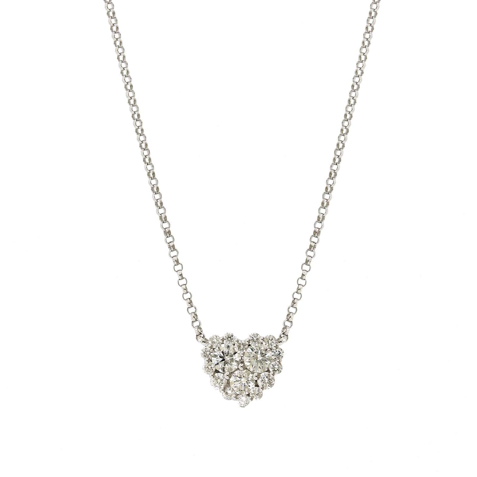 18K White Gold Heart Diamond Cluster Necklace, White Gold, Long's Jewelers