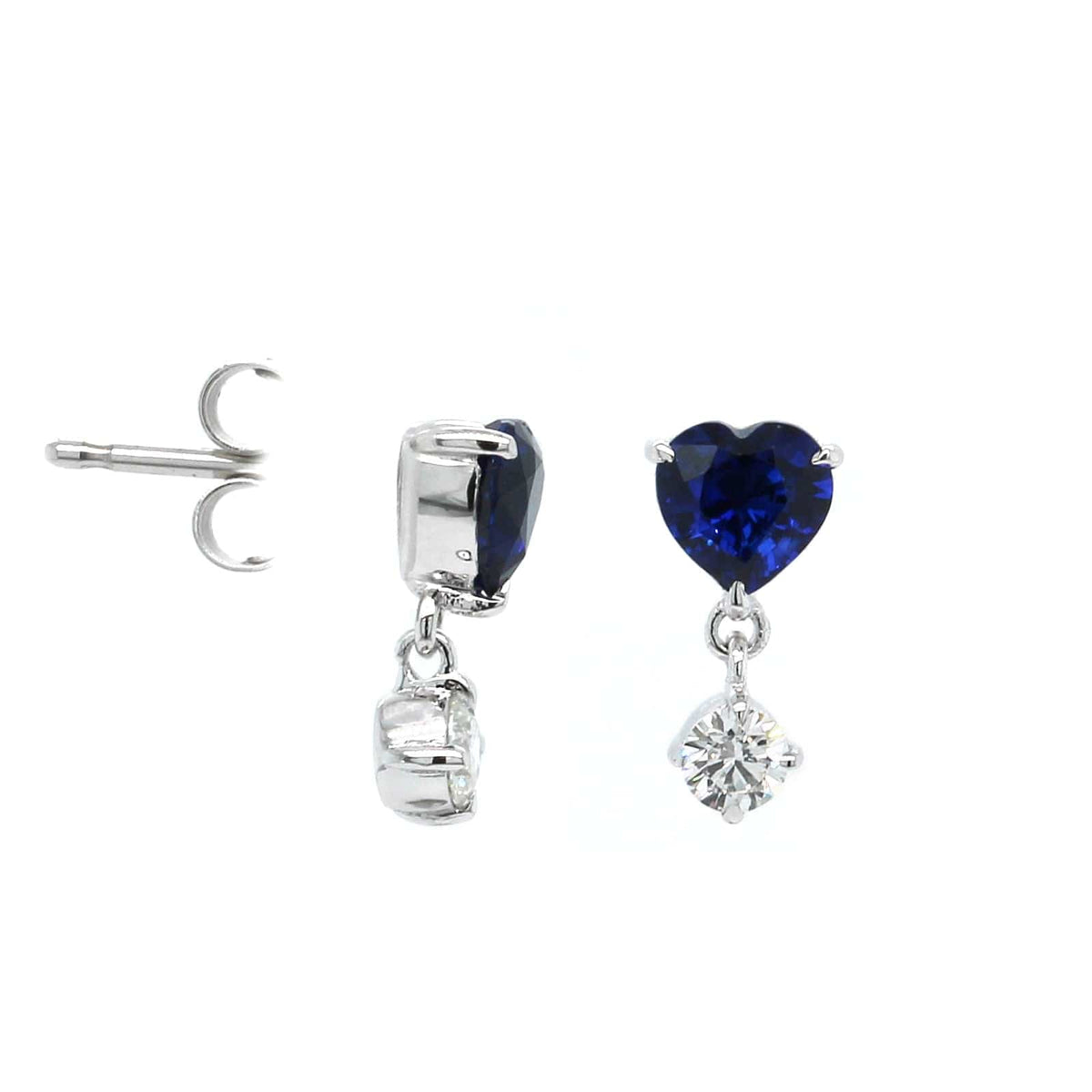 18K White Gold Heart Sapphire Diamond Dangle Earrings, 18k white gold, Long's Jewelers