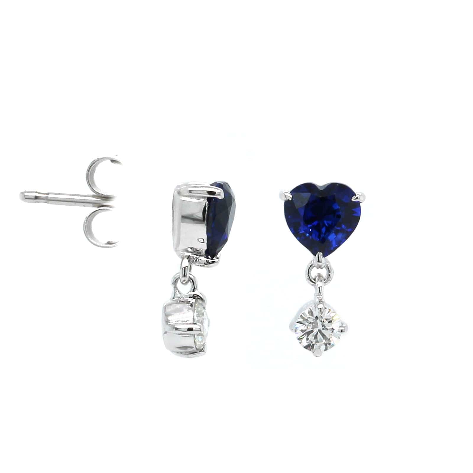 18K White Gold Heart Sapphire Diamond Dangle Earrings, 18k white gold, Long's Jewelers