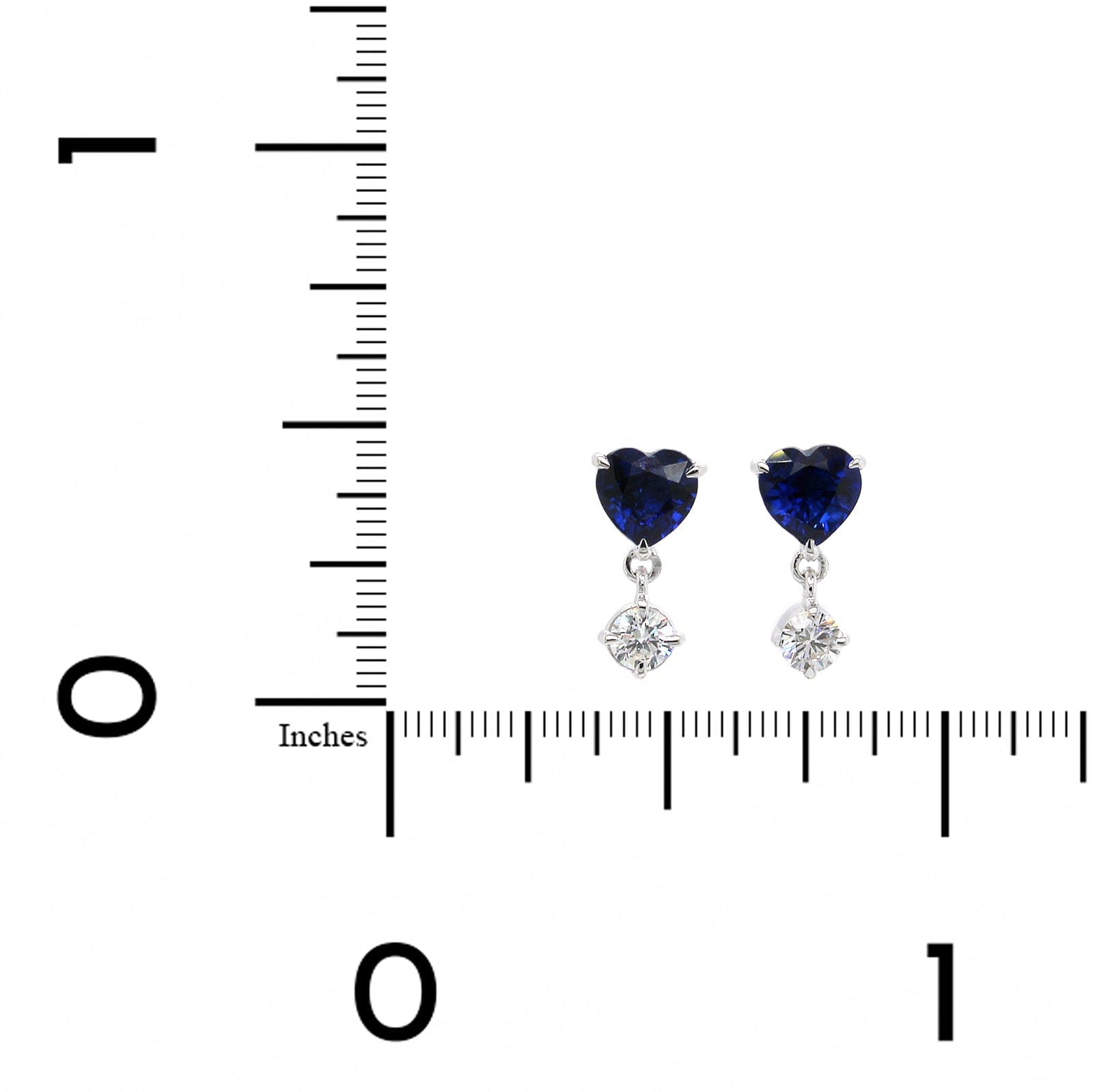 18K White Gold Heart Sapphire Diamond Dangle Earrings, 18k white gold, Long's Jewelers