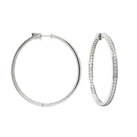 18K White Gold Inside Outside Bead Set Diamond Hoop Earrings, White Gold, Long's Jewelers