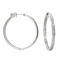 18K White Gold Inside Outside Bead Set Diamond Hoop Earrings, White Gold, Long's Jewelers