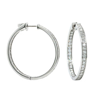 18K White Gold Inside Outside Bead Set Diamond Hoop Earrings, White Gold, Long's Jewelers