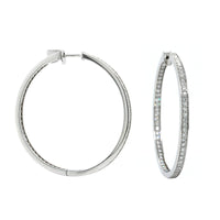 18K White Gold Inside Outside Bead Set Diamond Hoop Earrings, White Gold, Long's Jewelers