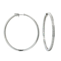 18K White Gold Inside Outside Bead Set Diamond Hoop Earrings, White Gold, Long's Jewelers