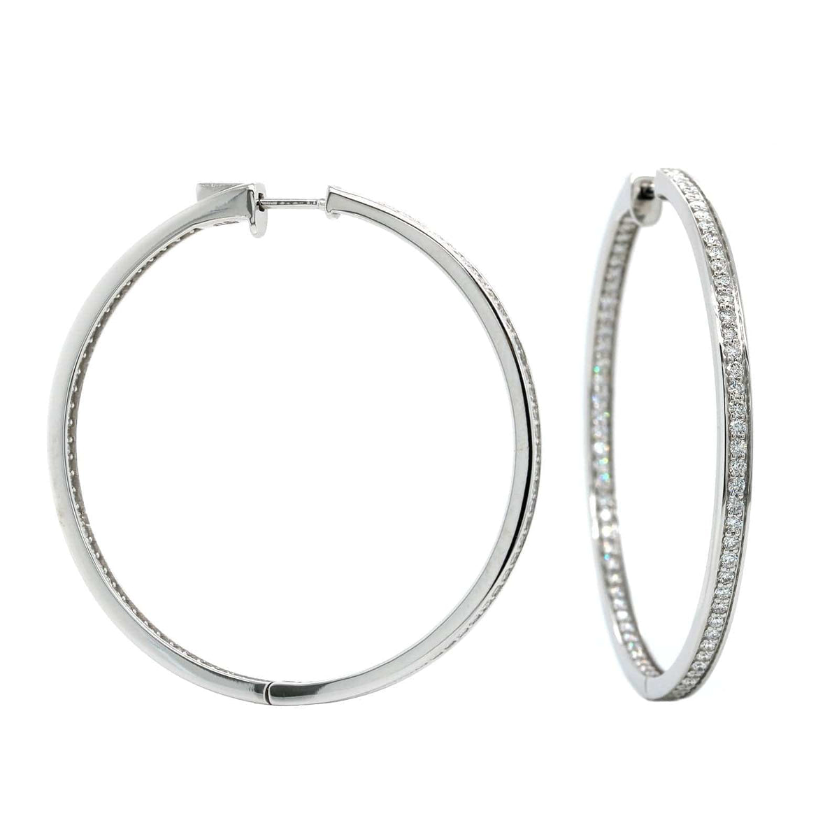 18K White Gold Inside Outside Bead Set Diamond Hoop Earrings, White Gold, Long's Jewelers