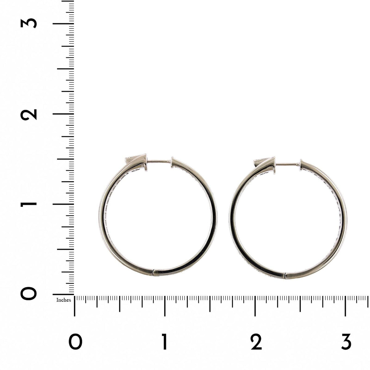 18K White Gold Inside Outside Bead Set Diamond Hoop Earrings, White Gold, Long's Jewelers
