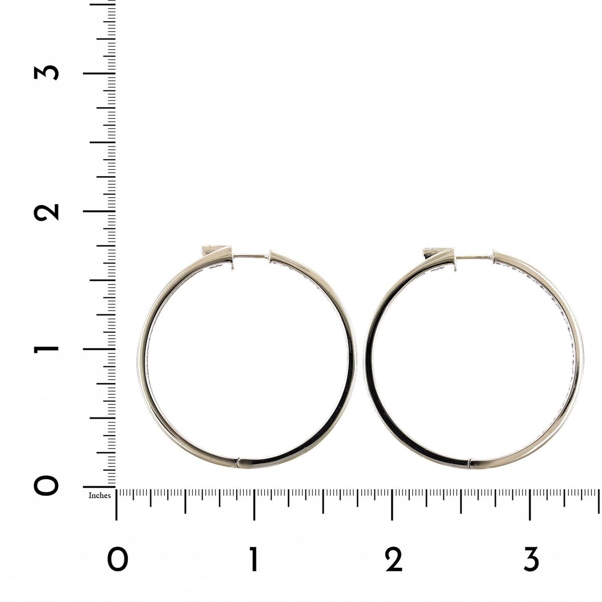 18K White Gold Inside Outside Bead Set Diamond Hoop Earrings, White Gold, Long's Jewelers