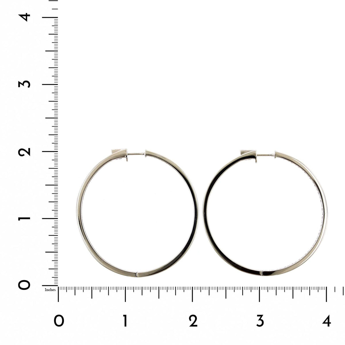 18K White Gold Inside Outside Bead Set Diamond Hoop Earrings, White Gold, Long's Jewelers