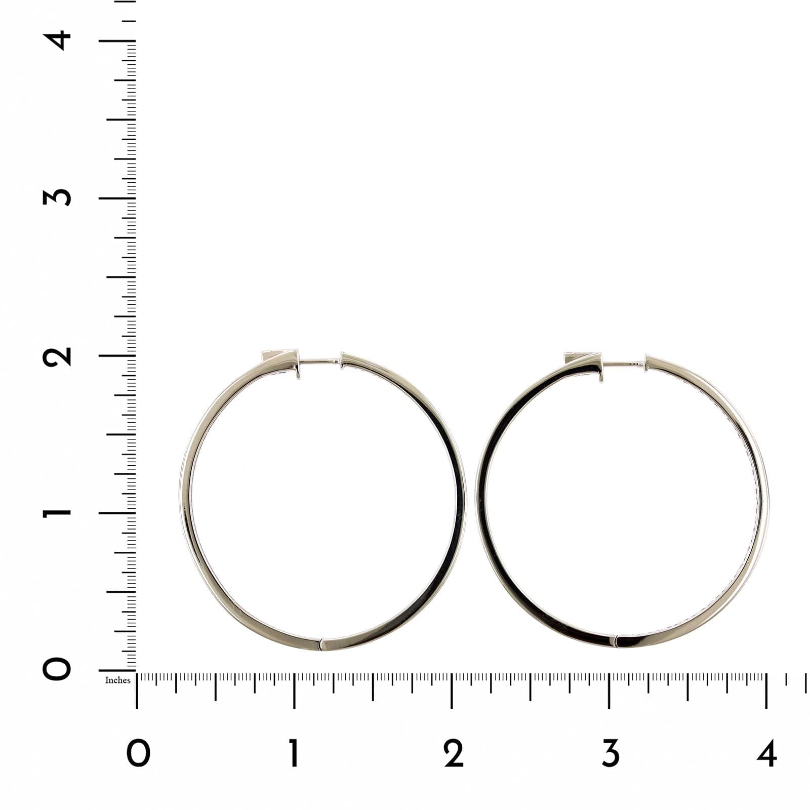 18K White Gold Inside Outside Bead Set Diamond Hoop Earrings, White Gold, Long's Jewelers
