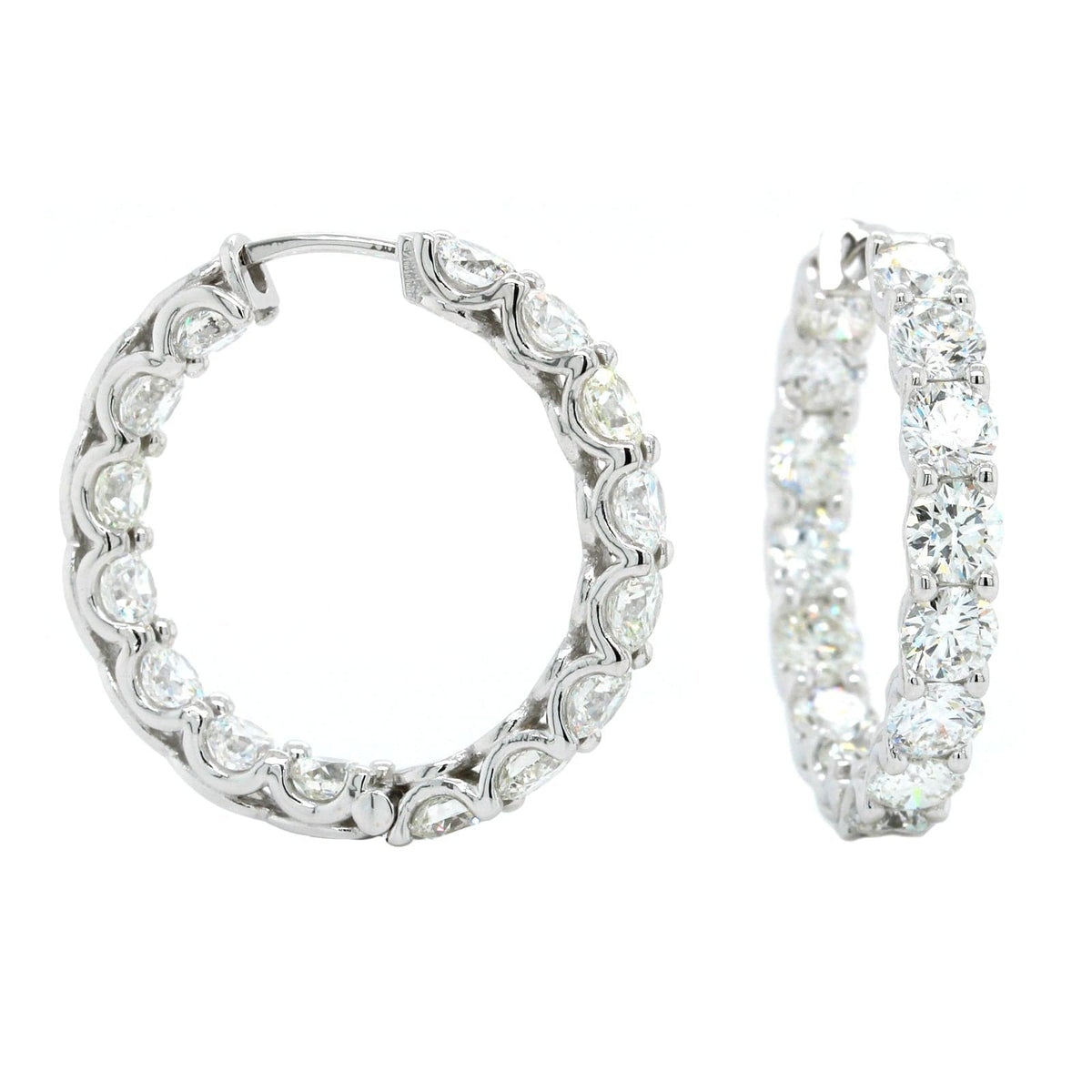 18K White Gold Inside Outside Diamond Hoop Earrings, 18k white gold, Long's Jewelers