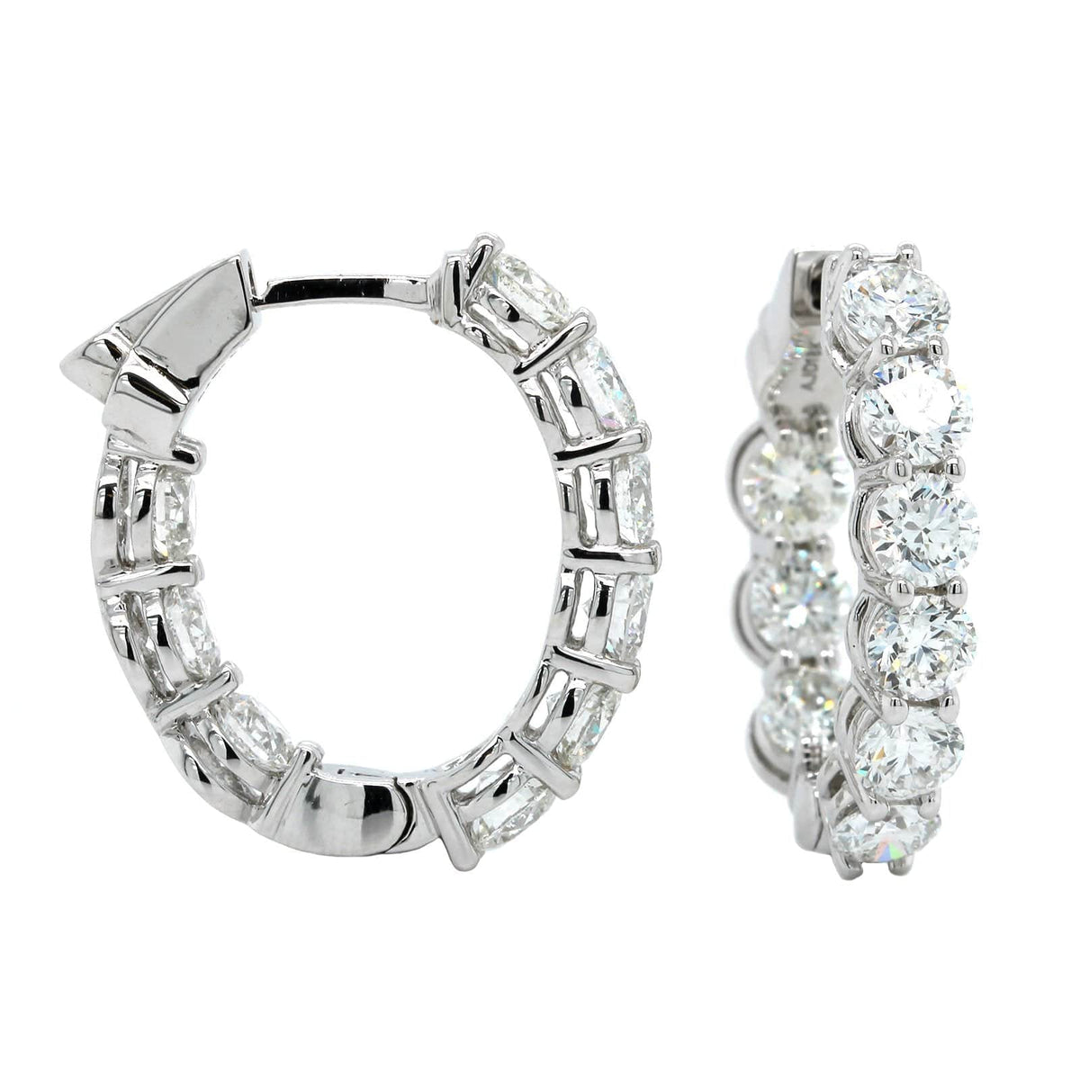 18K White Gold Inside Outside Diamond Hoop Earrings, White Gold, Long's Jewelers