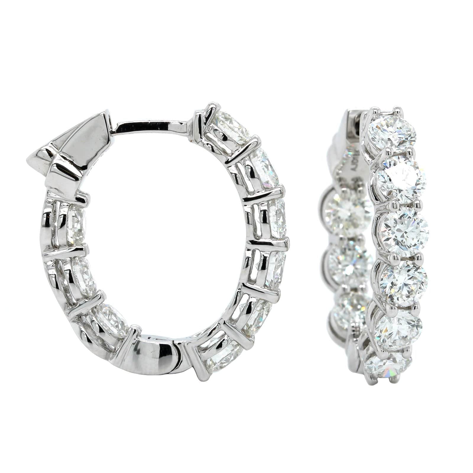 18K White Gold Inside Outside Diamond Hoop Earrings, White Gold, Long's Jewelers