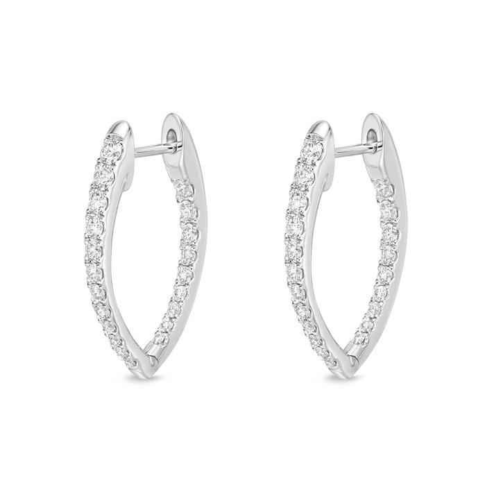 18K White Gold Inside Outside Diamond Imperial Hoop Earrings, 18k white gold, Long's Jewelers