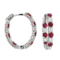 18K White Gold Inside Outside Ruby and Diamond Hoop Earrings, White Gold, Long's Jewelers