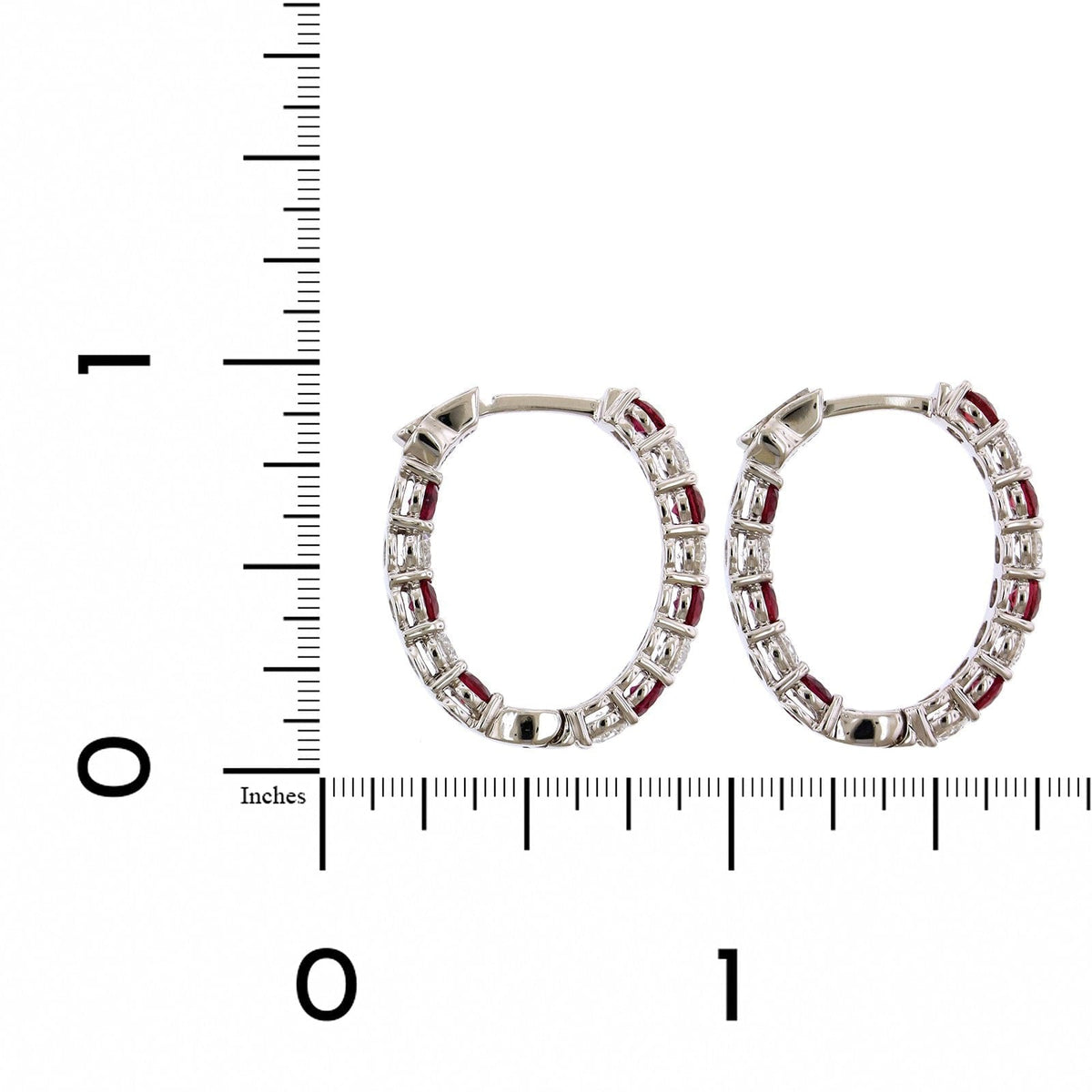 18K White Gold Inside Outside Ruby and Diamond Hoop Earrings, White Gold, Long's Jewelers