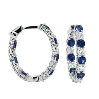 18K White Gold Inside Outside Sapphire and Diamond Hoop Earrings, White Gold, Long's Jewelers