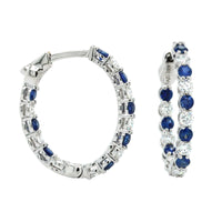 18K White Gold Inside Outside Sapphire and Diamond Hoop Earrings, White Gold, Long's Jewelers