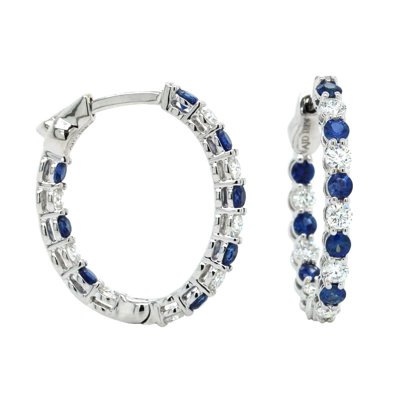 18K White Gold Inside Outside Sapphire and Diamond Hoop Earrings, White Gold, Long's Jewelers