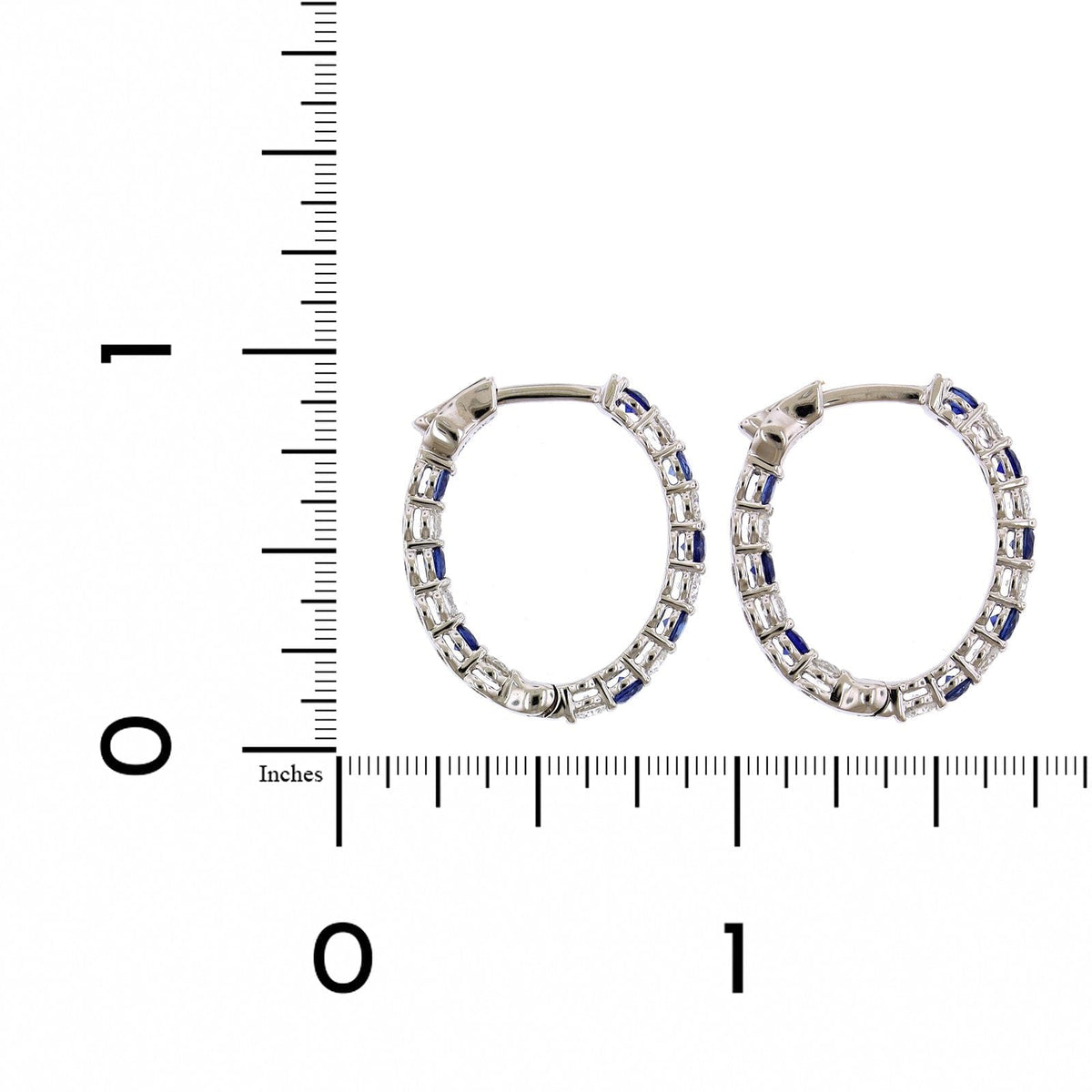 18K White Gold Inside Outside Sapphire and Diamond Hoop Earrings, White Gold, Long's Jewelers