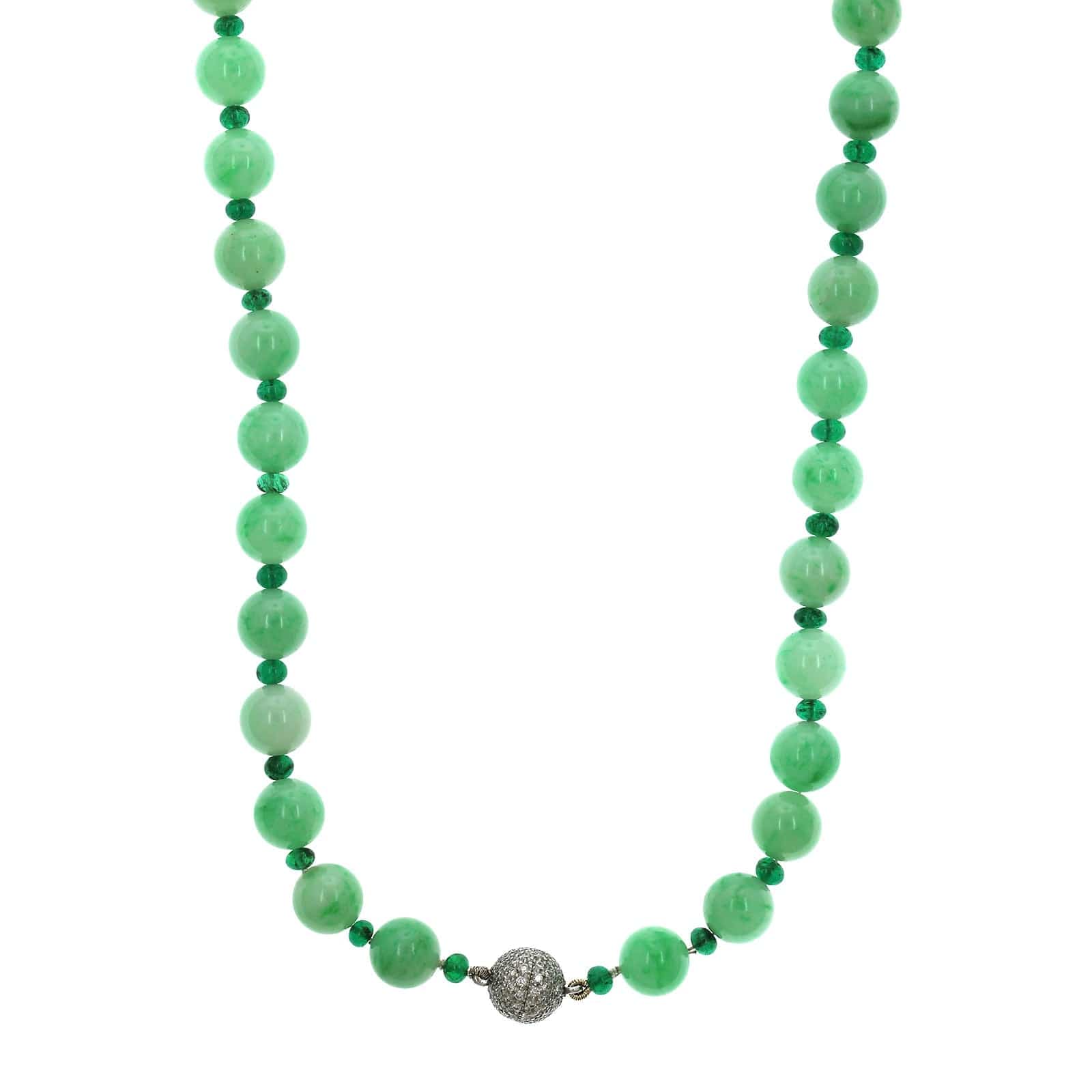 18K White Gold Jade and Emerald Bead Necklace, 18k white gold, Long's Jewelers