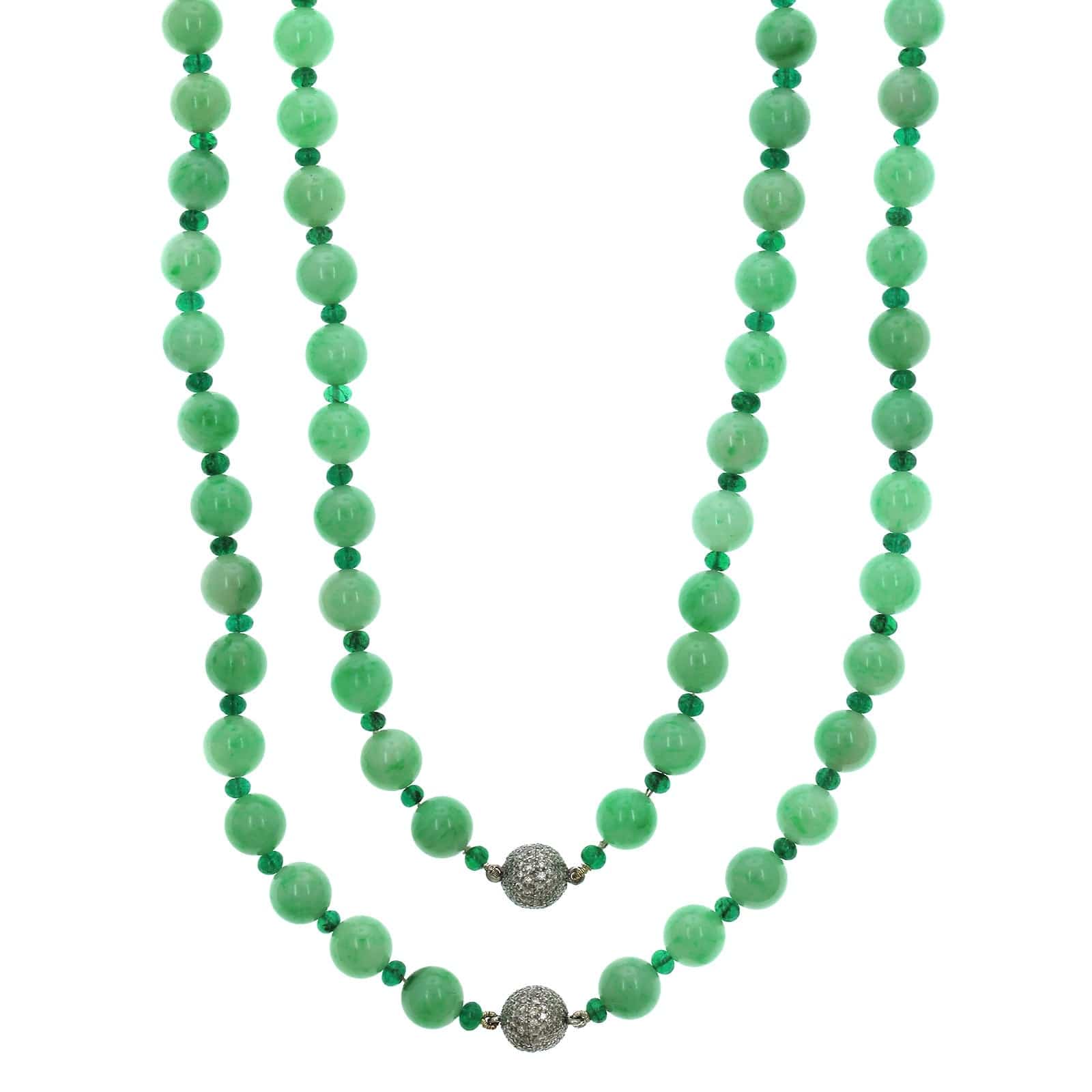 18K White Gold Jade and Emerald Bead Necklace, 18k white gold, Long's Jewelers