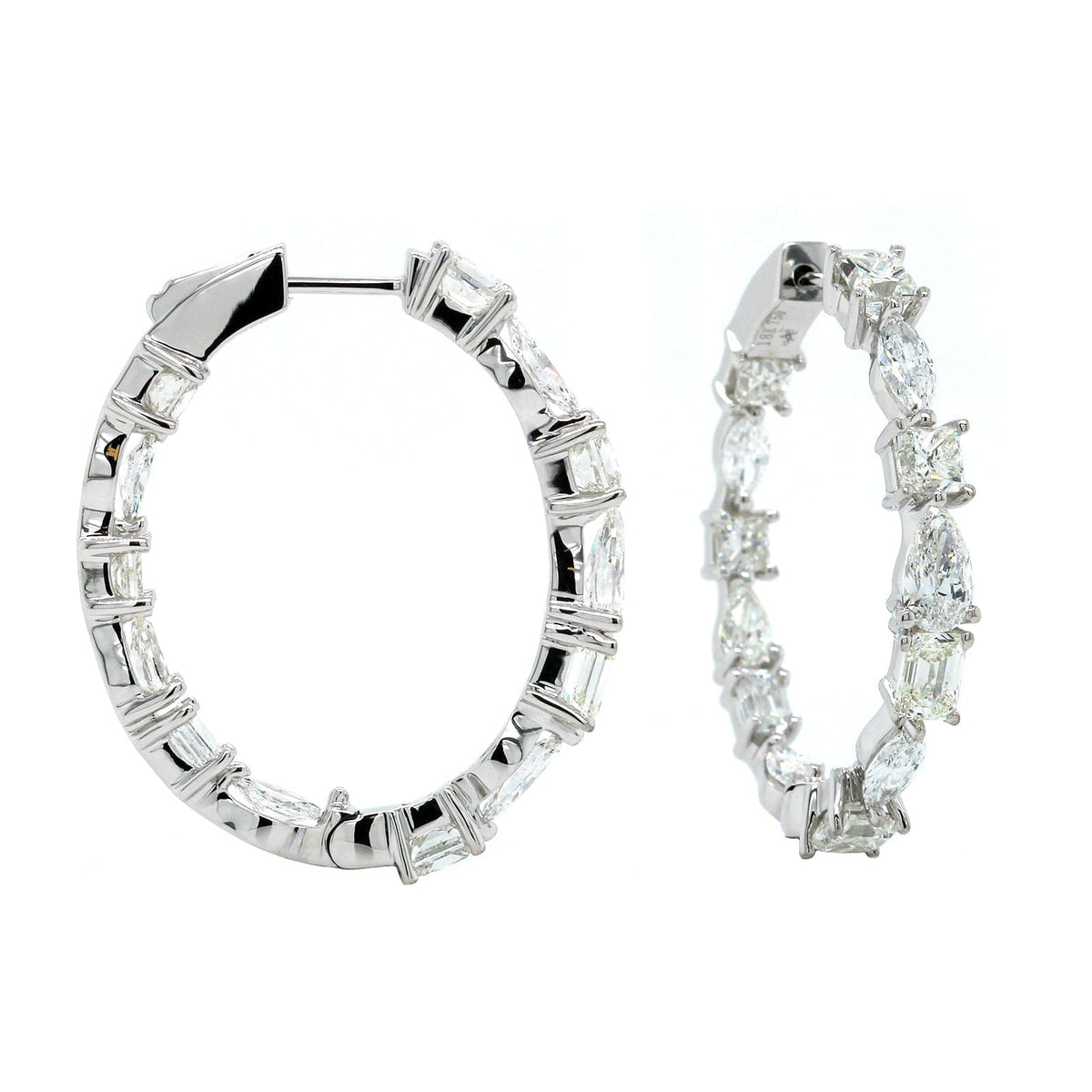 18K White Gold Multi Shape Diamond Hoop Earrings, 18k white gold, Long's Jewelers