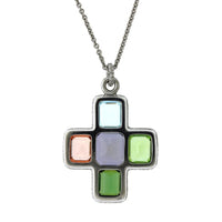 18K White Gold Multi Stone Cross Necklace, 18k white gold, Long's Jewelers