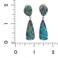 18K White Gold Opal and Mix Stone Dangle Earrings