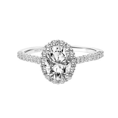 18K White Gold Oval Diamond Halo Engagement Ring Setting, Gold, Long's Jewelers