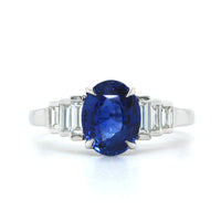 18K White Gold Oval Sapphire and Side Baguette Diamond Ring, Gold, Long's Jewelers