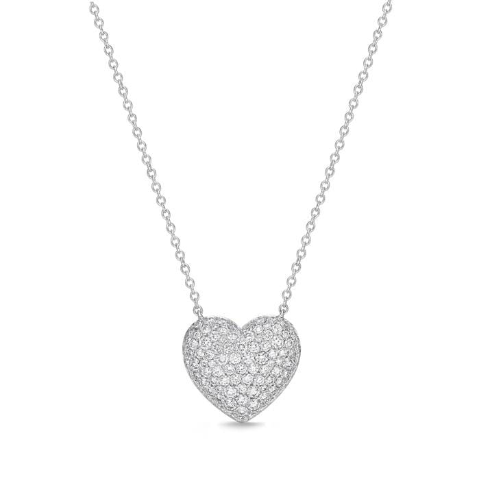 18K White Gold Pave Diamond Heart Necklace, White Gold, Long's Jewelers