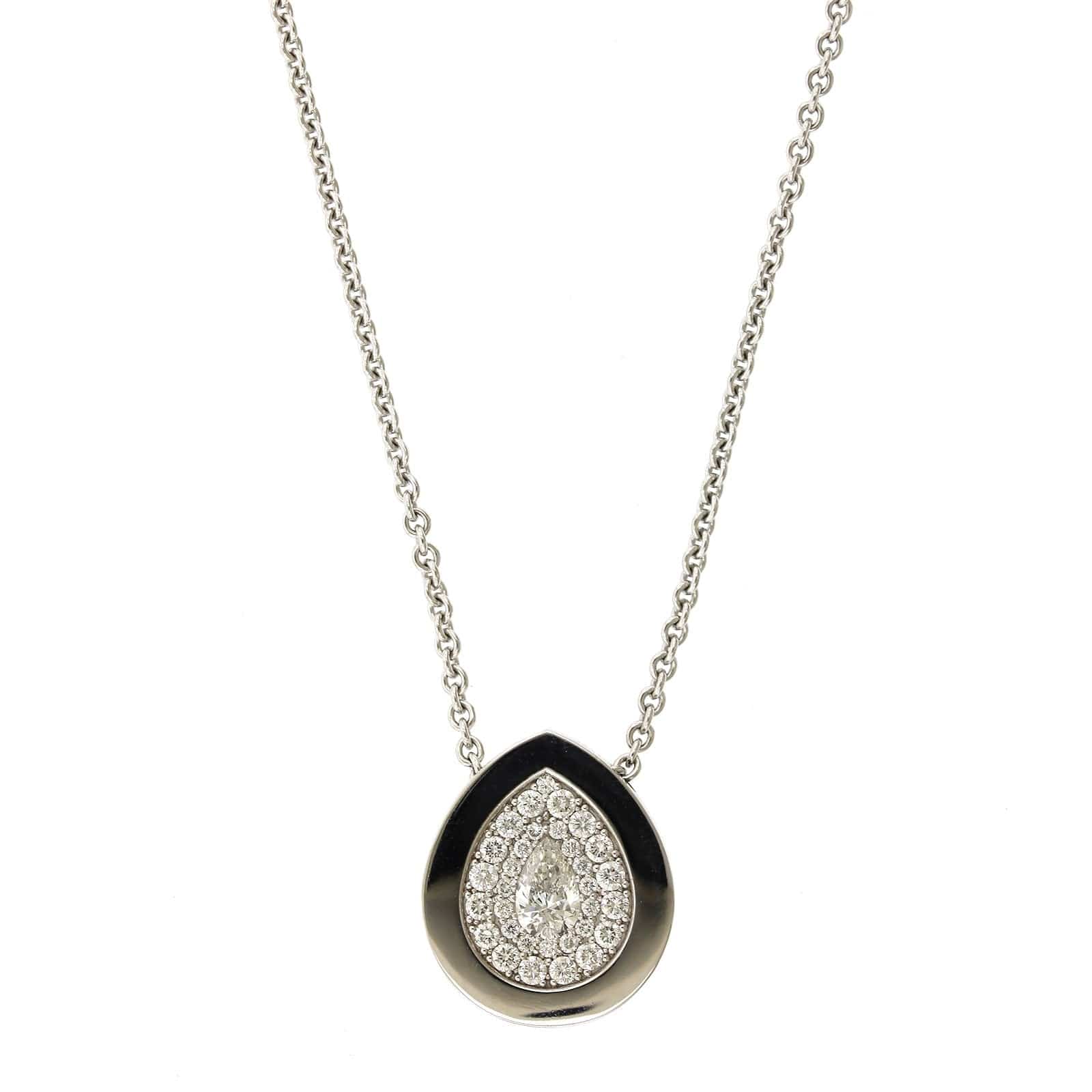 18K White Gold Pear Shape Cut Diamond Pendant, White Gold, Long's Jewelers