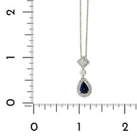 18K White Gold Pear Shape Sapphire Diamond Necklace, 18k white gold, Long's Jewelers