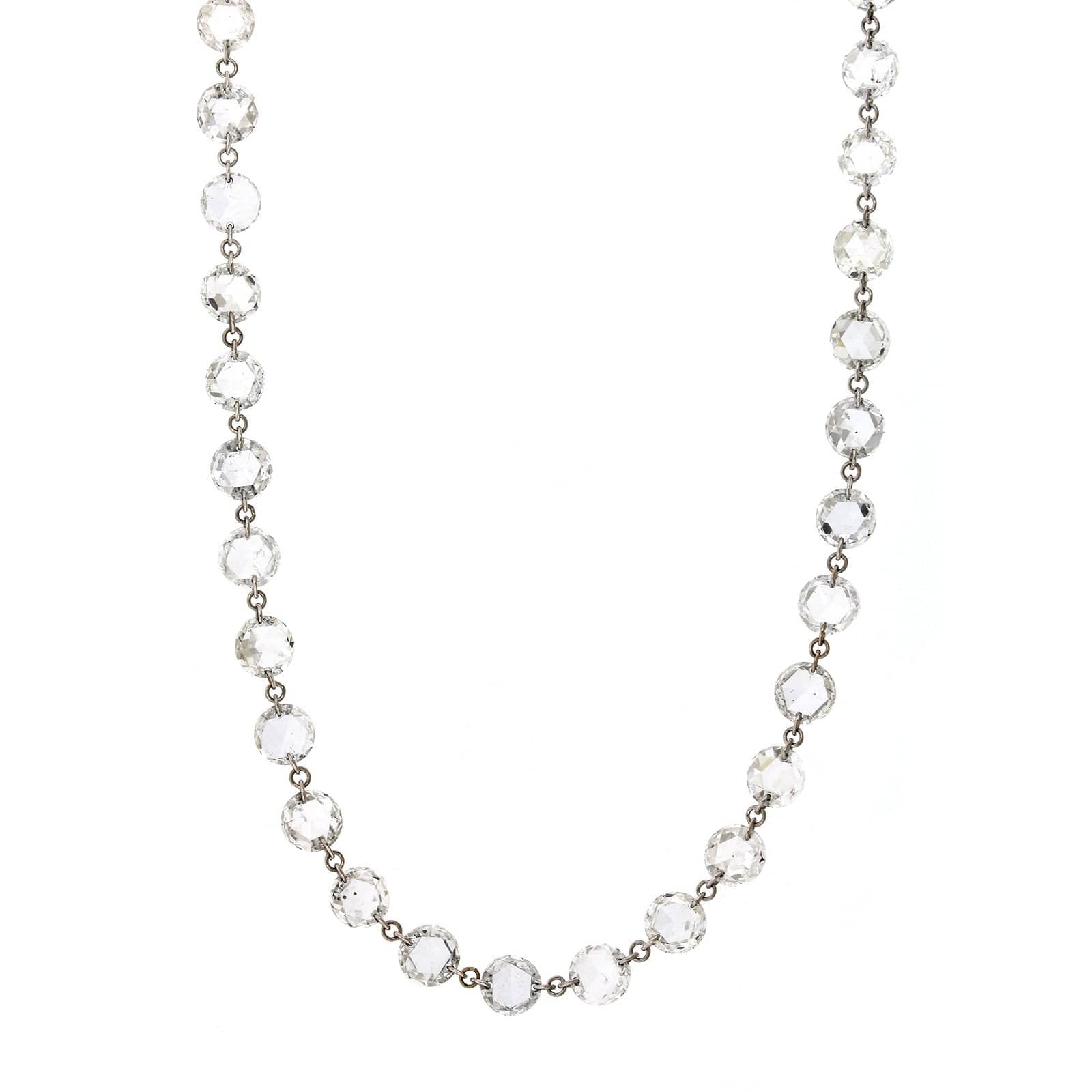18K White Gold Rose Cut Diamond Bead Necklace, White Gold, Long's Jewelers