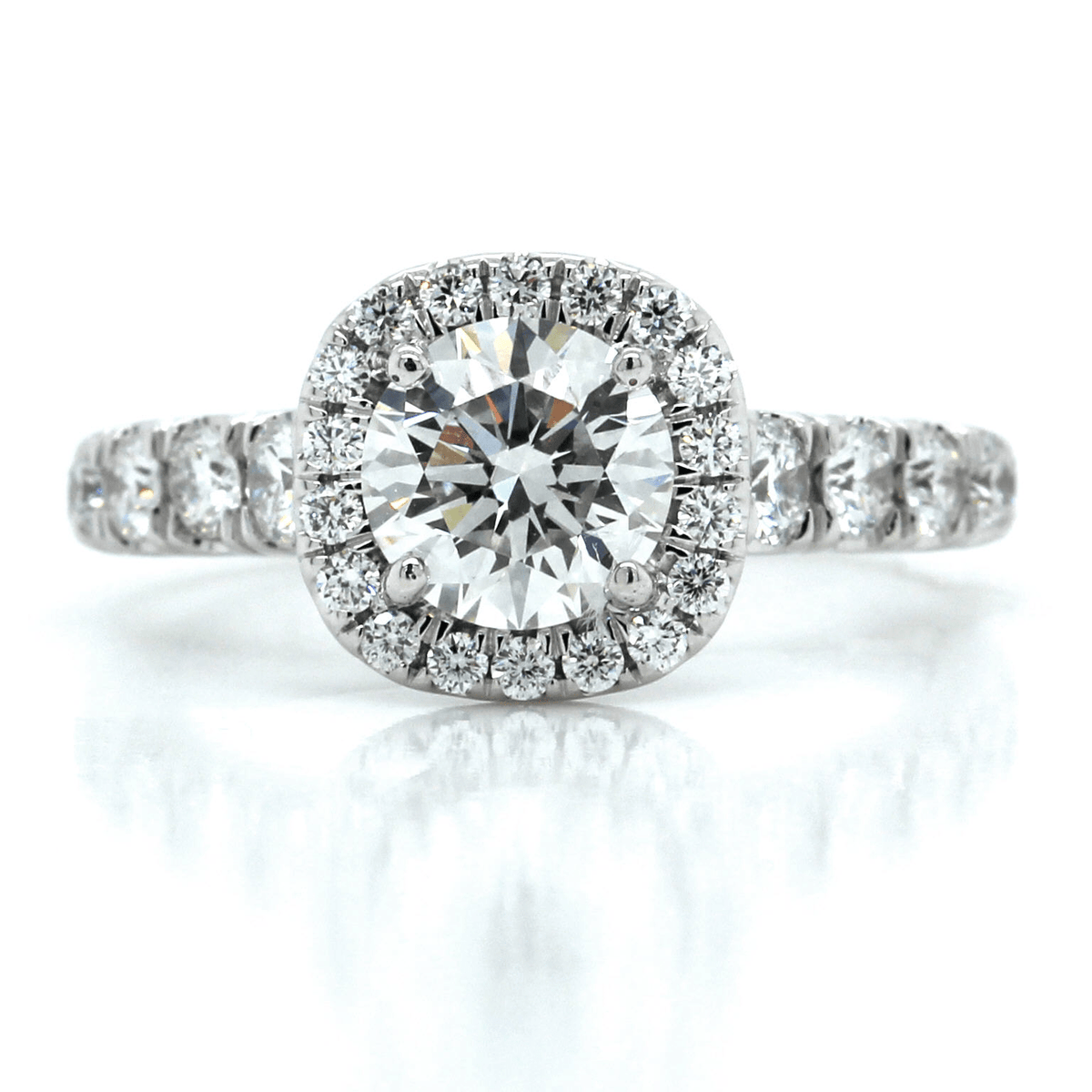 18K White Gold Round Diamond Halo Engagement Ring, 18K White Gold, Long's Jewelers