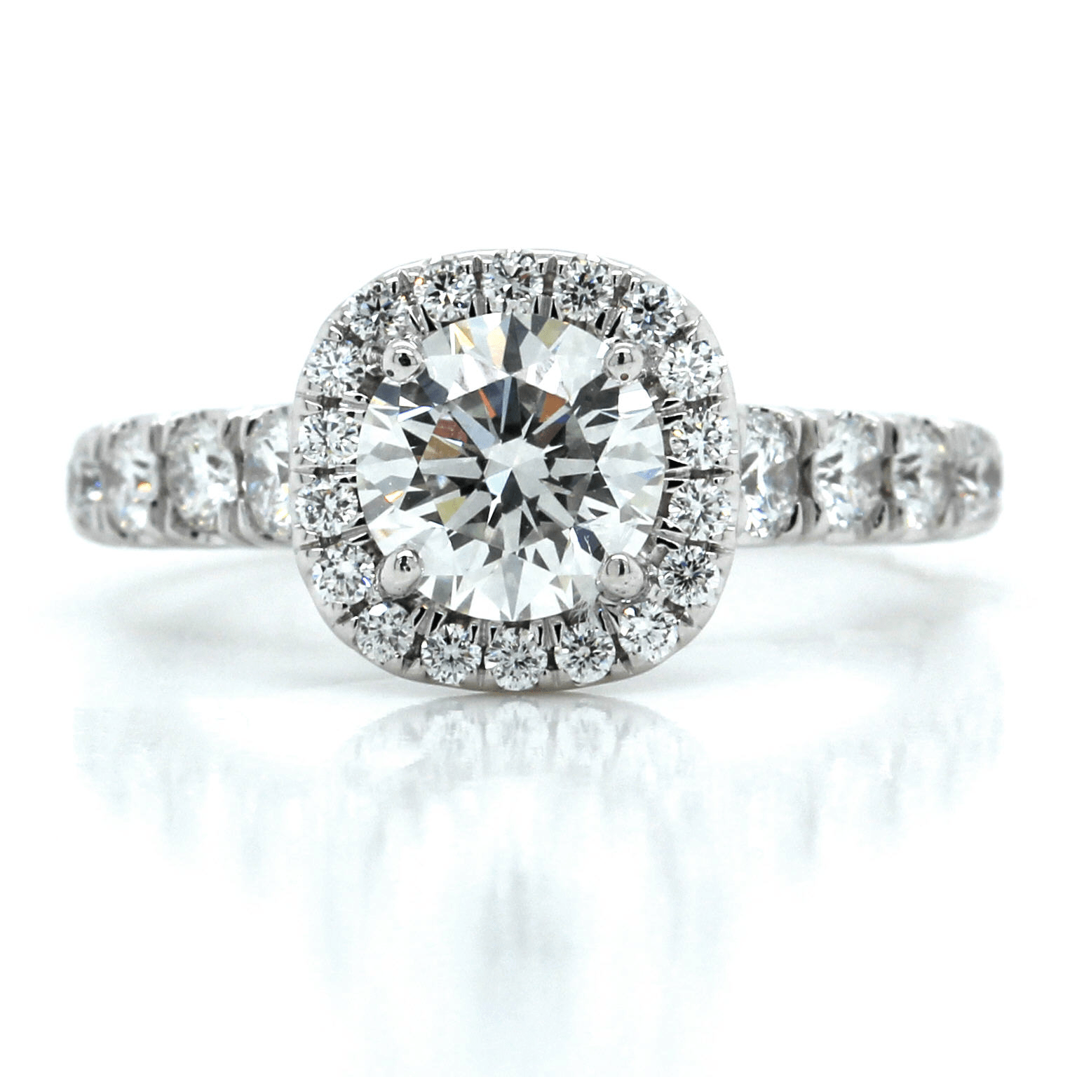 18K White Gold Round Diamond Halo Engagement Ring, 18K White Gold, Long's Jewelers