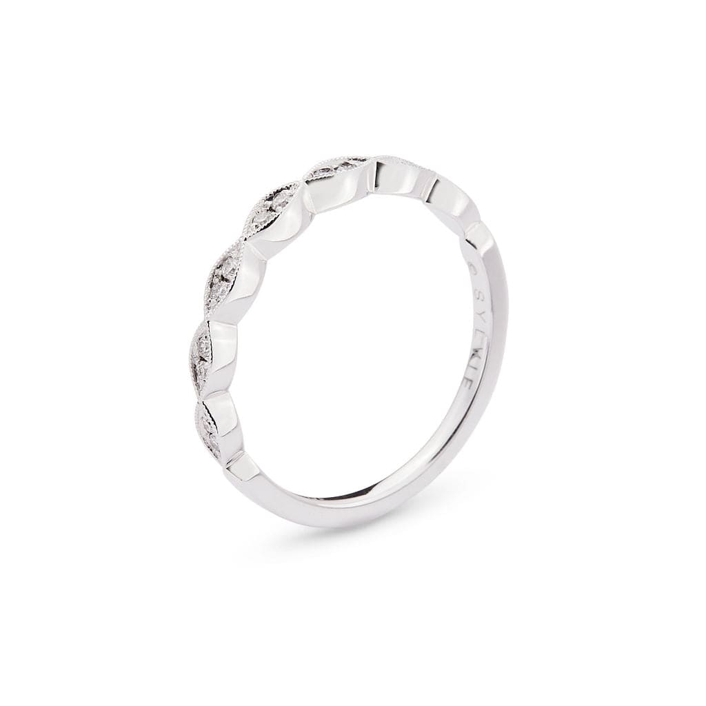 18K White Gold Round and Marquise Milgrain Wedding Band, silver, Long's Jewelers