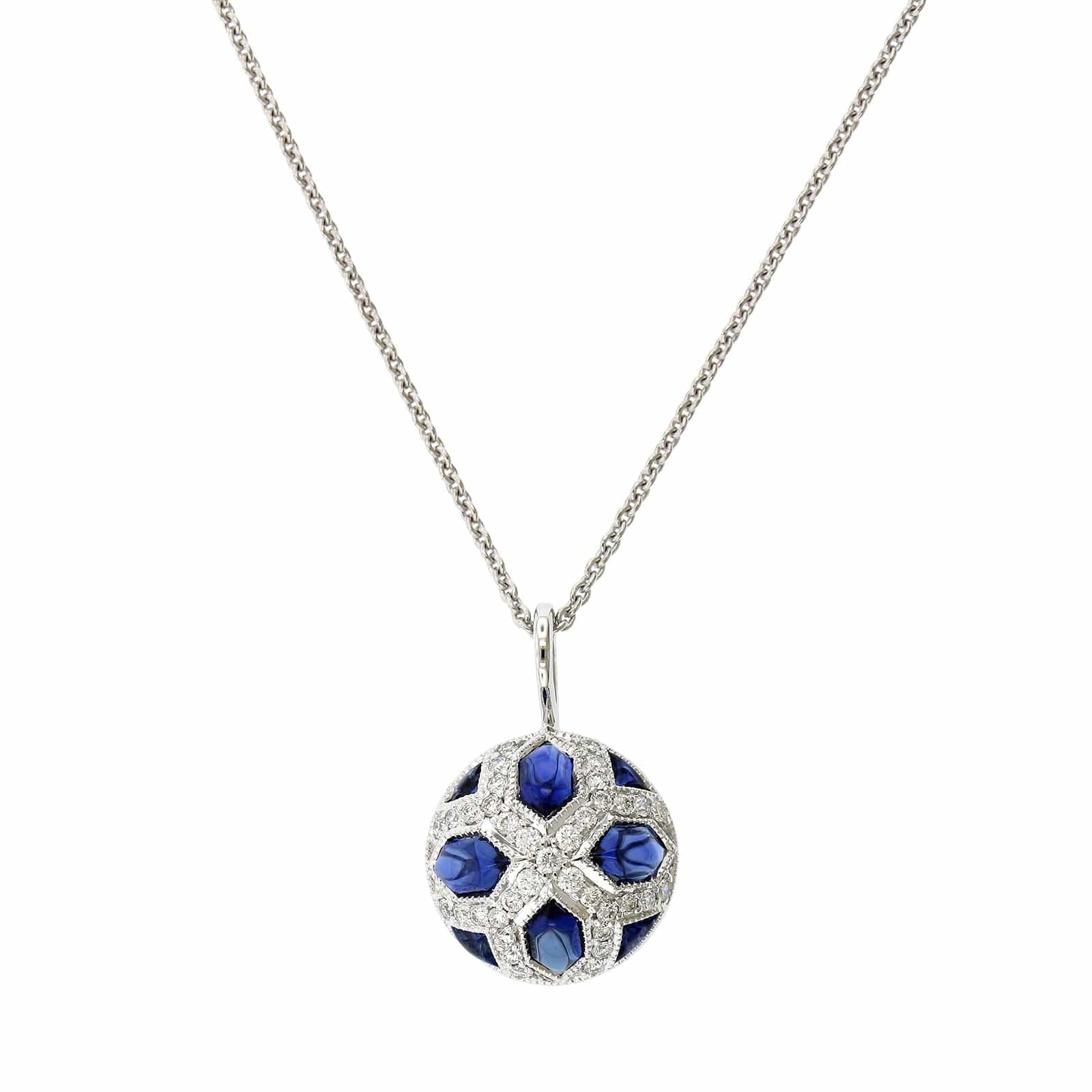 18K White Gold Sapphire Diamond Dome Necklace, 18k white gold, Long's Jewelers