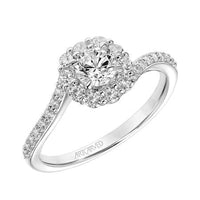 18K White Gold Twist Diamond Halo Engagement Ring Setting