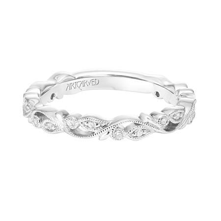 18K White Gold Vine with Milgrain Diamond Band, Gold, Long's Jewelers