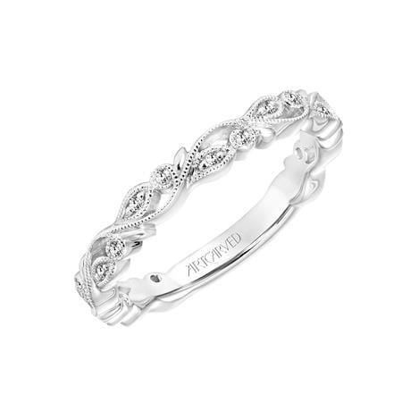 18K White Gold Vine with Milgrain Diamond Band