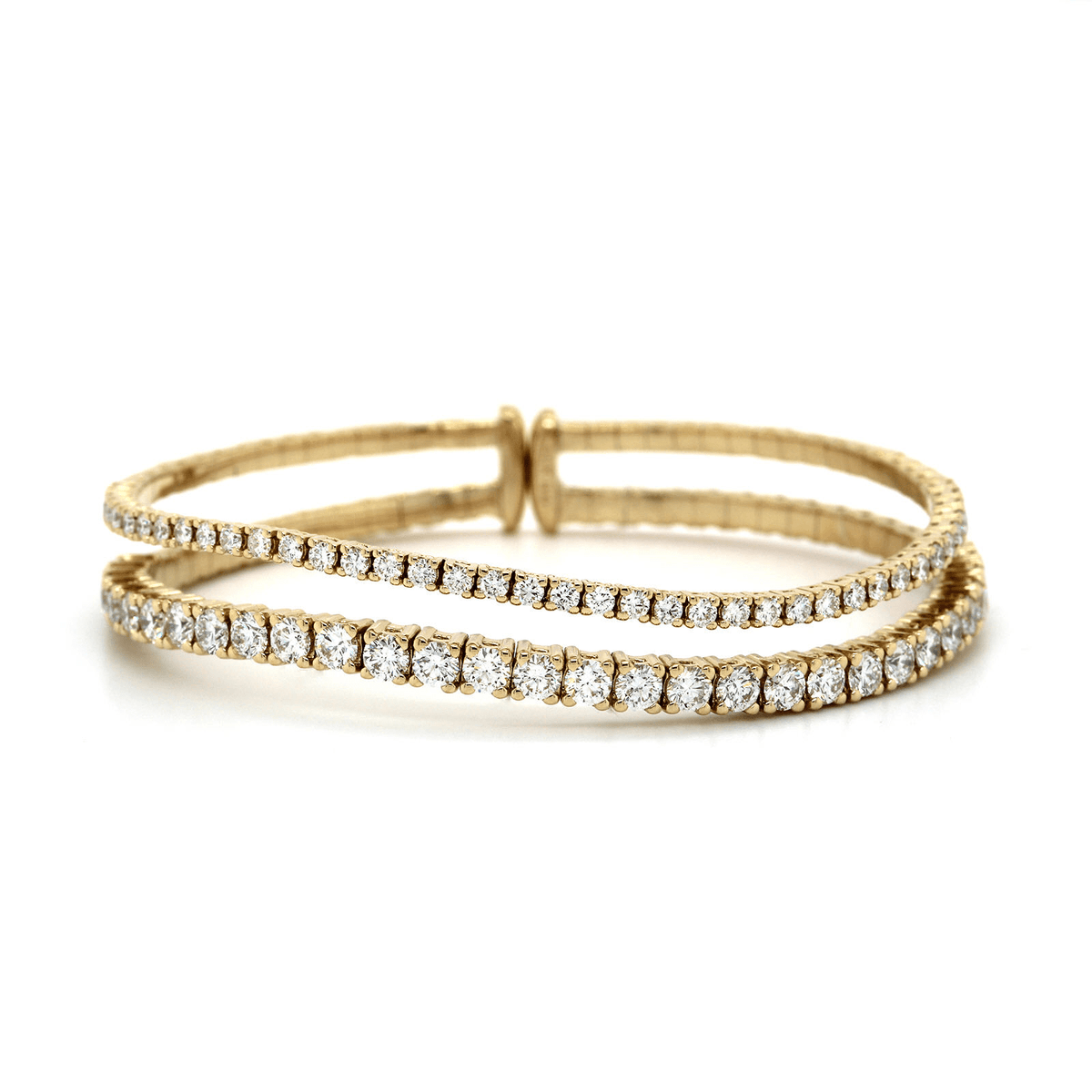 18K Yellow Gold 2 Row Diamond Wave Cuff Bracelet, 18k yellow gold, Long's Jewelers