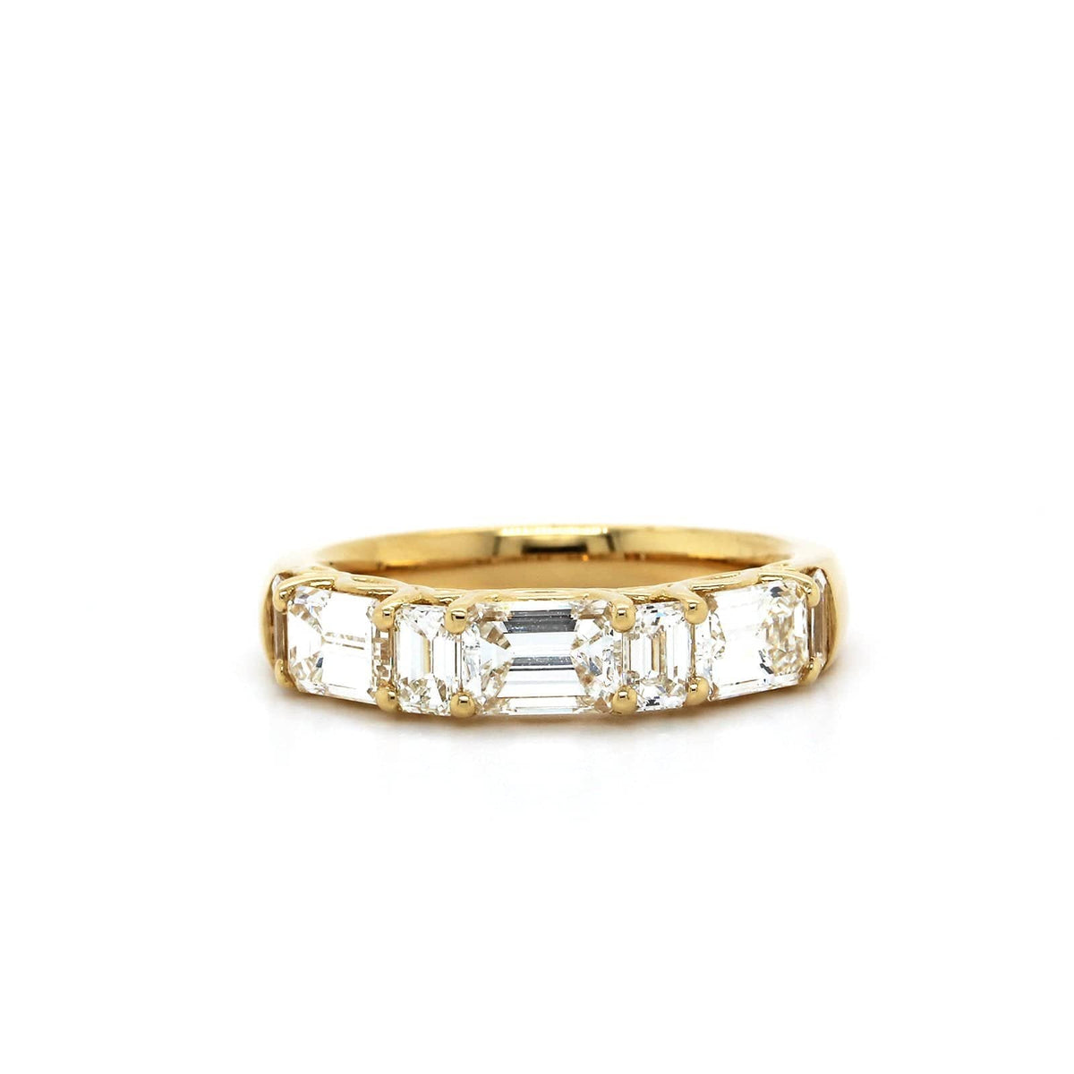 18K Yellow Gold 7 Stone Emerald Diamond Band, 18K Yellow Gold, Long's Jewelers