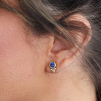 18K Yellow Gold Bezel Set Ceylon Blue Sapphire Stud Earrings, Gold, Long's Jewelers