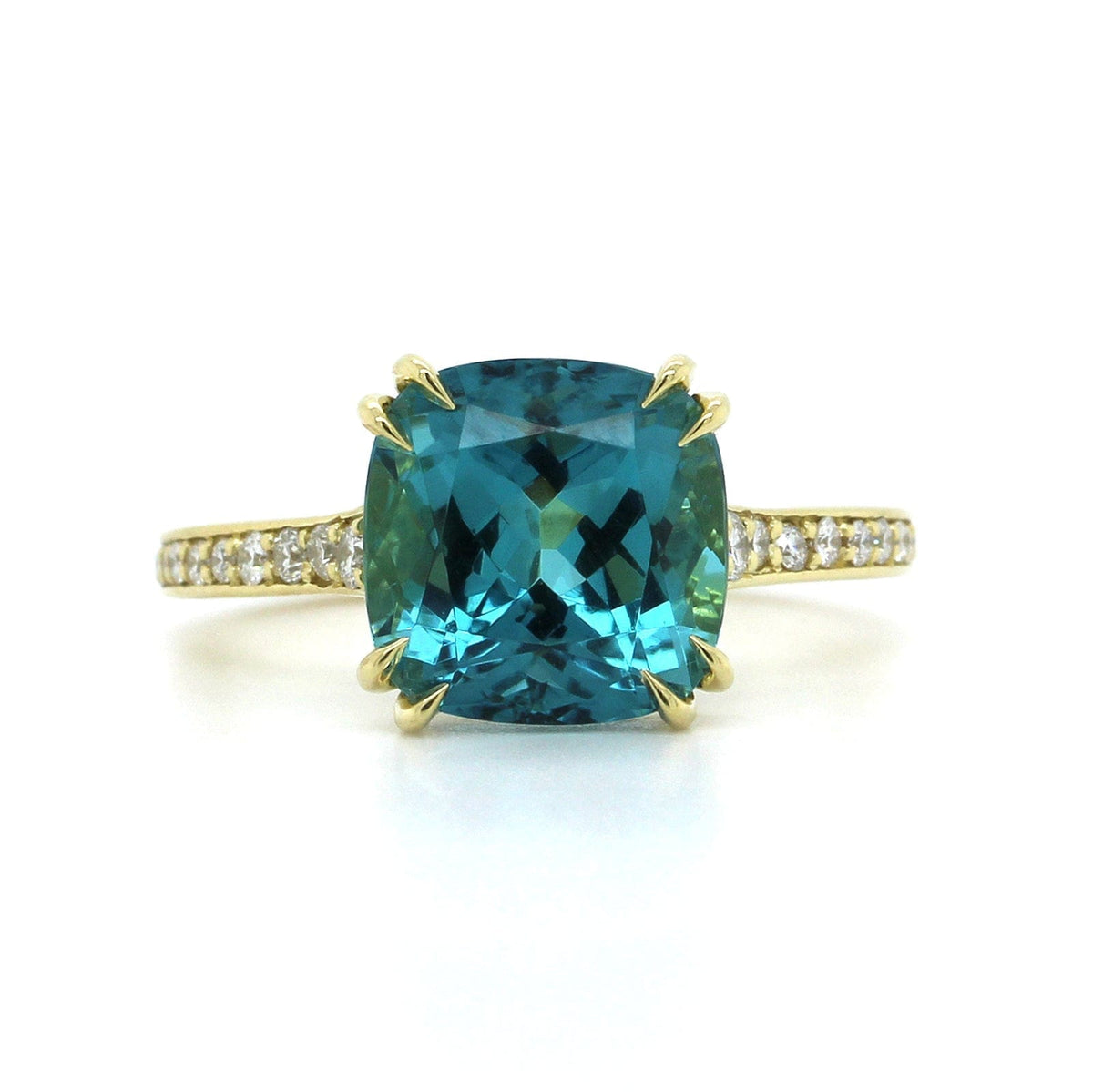 18K Yellow Gold Blue Cushion Tourmaline Ring, 18k yellow gold, Long's Jewelers