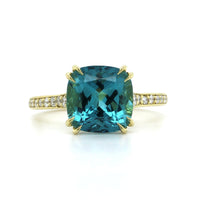 18K Yellow Gold Blue Cushion Tourmaline Ring, 18k yellow gold, Long's Jewelers